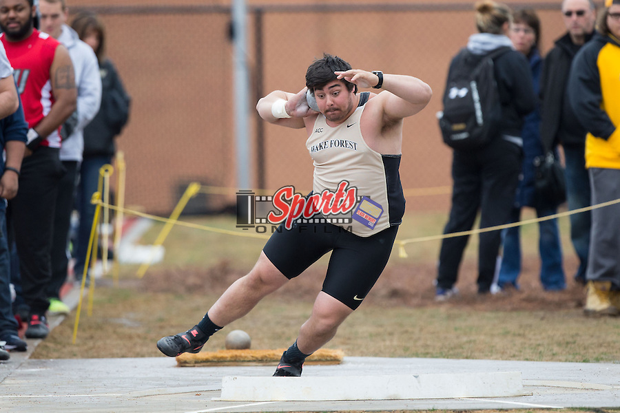 John Maurins of the Wake Forest Demon Deacons competes in the men's shot put at the Wake Forest Open on March 20, 2015 in Winston-Salem, North Carolina. (Brian Westerholt/Sports On Film)