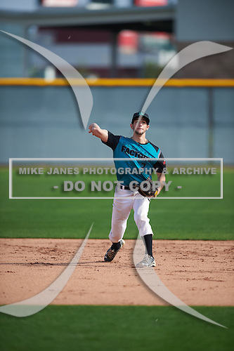 David Stirpe (3) of Hilton H.S. High School in Rochester, New York during the Under Armour All-American Pre-Season Tournament presented by Baseball Factory on January 14, 2017 at Sloan Park in Mesa, Arizona. (Mike Janes/Mike Janes Photography)