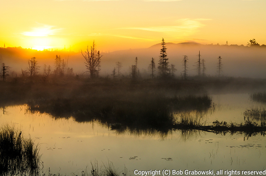 Sunrise over South Lake and the surrounding meadows in the Adirondack Mountains in New York State