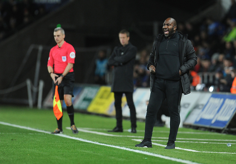 West Bromwich Albion manager Darren Moore shouts instructions to his team from the dug-out<br />
<br />
Photographer Kevin Barnes/CameraSport<br />
<br />
The EFL Sky Bet Championship - Swansea City v West Bromwich Albion - Wednesday 28th November 2018 - Liberty Stadium - Swansea<br />
<br />
World Copyright © 2018 CameraSport. All rights reserved. 43 Linden Ave. Countesthorpe. Leicester. England. LE8 5PG - Tel: +44 (0) 116 277 4147 - admin@camerasport.com - www.camerasport.com