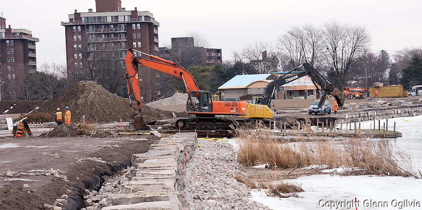 Work crews demolished the former Centennial Park boat ramp to allow completion of the new seawall along the north shore of Sarnia Bay. Work on the park will continue throughout the winter. The project is expected to be completed by June 2.