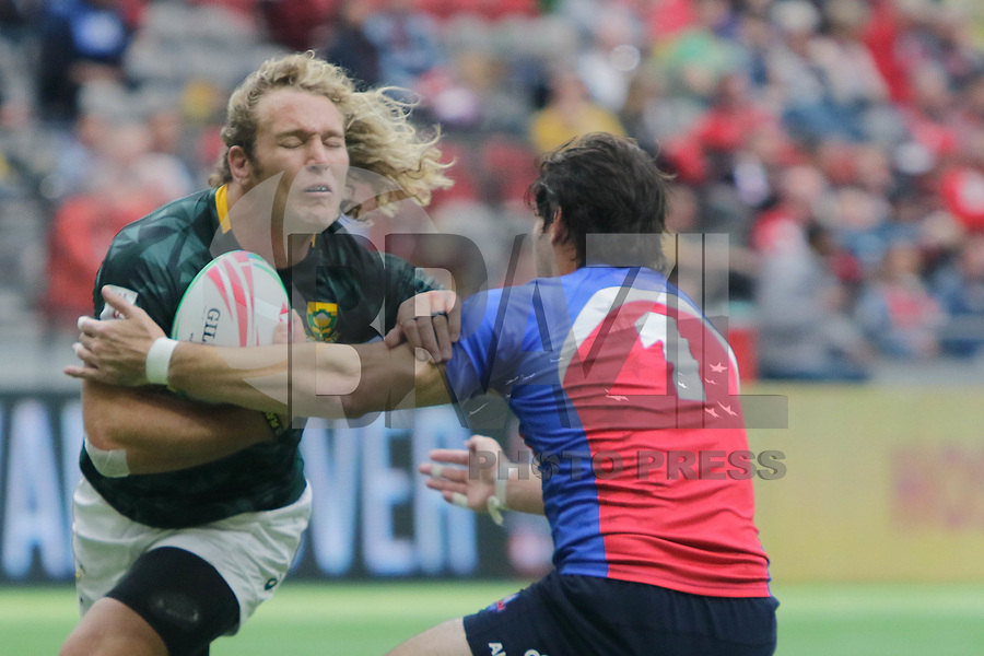 VANCOUVER,CA, 09.03.2019 – AFRICA DO SUL X CHILE - WORLD RUGBY SEVEN SERIES– Jogador da Africa do Sul durante partida contra o Chile em jogo válido pelo WORLD RUGBY SEVEN SERIES , no BC Place, em Vancouver, neste sabado, 09. (Foto:Clelio Tomaz/Brazil Photo Press)