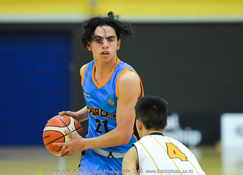 Action from the 2019 Schick AA Boys' Secondary Schools Basketball Premiership National Championship match between Auckland Grammar School and Shirley Boys' High School at the Central Energy Trust Arena in Palmerston North, New Zealand on Monday, 30 September 2019. Photo: Dave Lintott / lintottphoto.co.nz