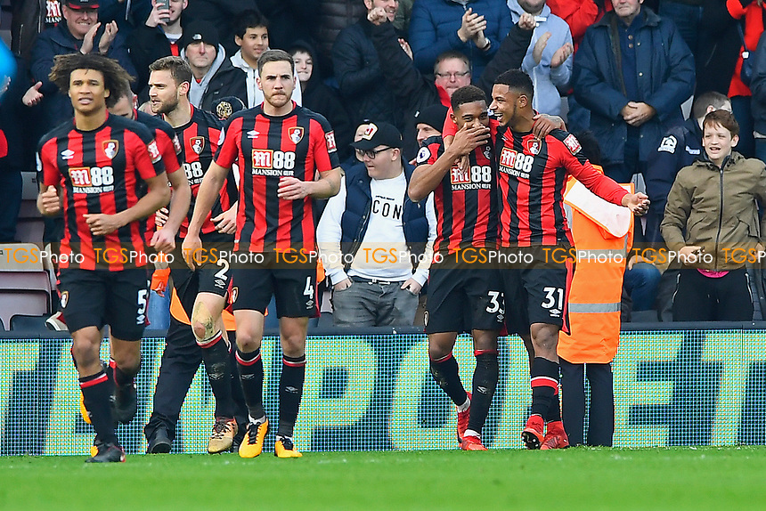 Jordon Ibe of AFC Bournemouth celebrates scoring the second goal with Lys Mousset of AFC Bournemouth (r) during AFC Bournemouth vs Arsenal, Premier League Football at the Vitality Stadium on 14th January 2018