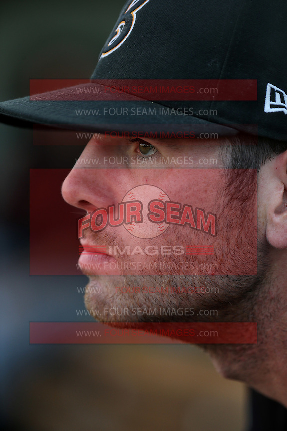 Kyle Petty (22) of the Bakersfield Blaze in the dugout during a game against the Lancaster JetHawks at The Hanger on June 18, 2016 in Lancaster, California. Bakersfield defeated Lancaster, 10-7. (Larry Goren/Four Seam Images)