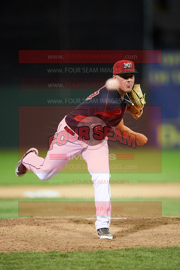Batavia Muckdogs relief pitcher Marcus Crescentini (44) delivers a pitch during a game against the State College Spikes on June 22, 2016 at Dwyer Stadium in Batavia, New York. State College defeated Batavia 11-1. (Mike Janes/Four Seam Images)