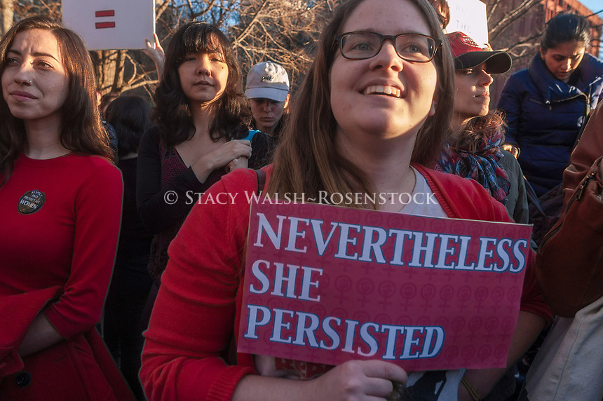 New York, USA 8 March 2017 - Women marked International Women's Day - A Day Without a Woman, with a rally in Washington Square Park followed by a march. Many women wore red and took the day off as a general strike. ©Stacy Walsh Rosenstock/Alamy Live News