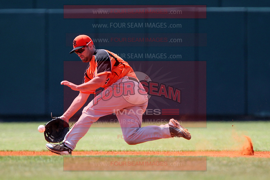 Netherlands National Team first baseman Mark-Jan Moorman #22 during a spring exhibition game against the Pittsburgh Pirates at Al Lang Field on March 12, 2012 in St. Petersburg, Florida. (Mike Janes/Four Seam Images)