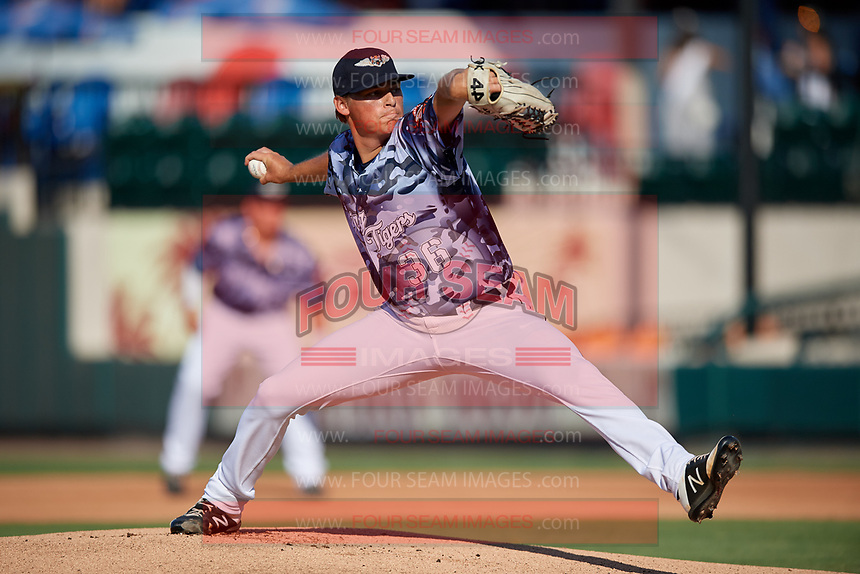 Lakeland Flying Tigers starting pitcher Tom de Blok (36) during a Florida State League game against the Dunedin Blue Jays on May 18, 2019 at Publix Field at Joker Marchant Stadium in Lakeland, Florida. Dunedin defeated Lakeland 3-2 in eleven innings. (Mike Janes/Four Seam Images)