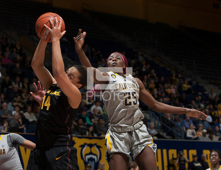 Gennifer Brandon of California tries to rebound the ball during the game against Arizona State at Haas Pavilion in Berkeley, California on February 16th, 2014. California defeated Arizona State, 74-63.