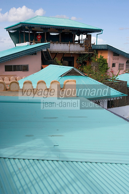 Afrique/Afrique de l'Est/Tanzanie/Zanzibar/Ile Unguja/Stone Town : Hotel Emerson&Green dans une ancienne demeure de l'empire Swahili le restaurant terrasse qui domine les toits de la vieille ville