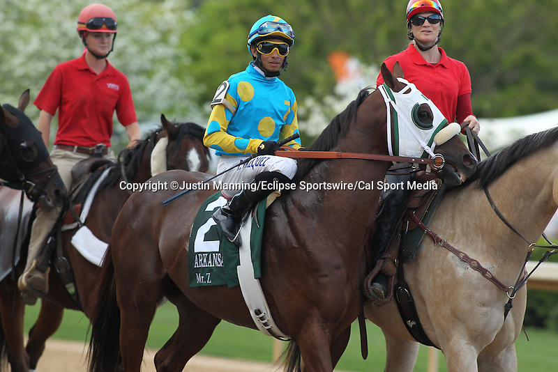 April 11, 2015: Mr. Z with jockey Ramon Vazquez aboard during post parade of the Arkansas Derby at Oaklawn Park in Hot Springs, AR. Justin Manning/ESW/CSM