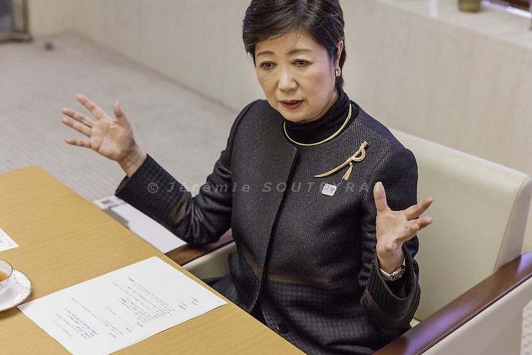 Tokyo, Japan, February 21 2017 - Interview and portrait of Yuriko KOIKE, governor of Tokyo, in a meeting room next to her office, on the 7th floor of the Tokyo Metropolitan Government Building.
