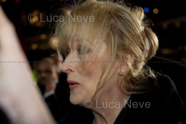 Meryl Streep (American actress and singer).<br />
<br />
London, 04/01/2012. Meryl Streep (American actress and singer) attended the BFI premier of the movie "The Iron Lady" where she played the protagonist role, the former British Prime Minister Margaret Thatcher. The entire cast of the movie attended the night including: Jim Broadbent (English theatre, film, and television actor), Richard E. Grant (British actor, screenwriter and director), Olivia Colman (English actress).