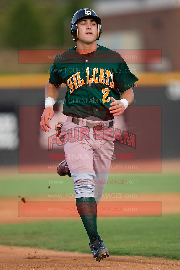 Chase d'Arnaud #2 of the Lynchburg Hillcats coasts into third base against the Winston-Salem Dash at Wake Forest Baseball Stadium August 30, 2009 in Winston-Salem, North Carolina. (Photo by Brian Westerholt / Four Seam Images)