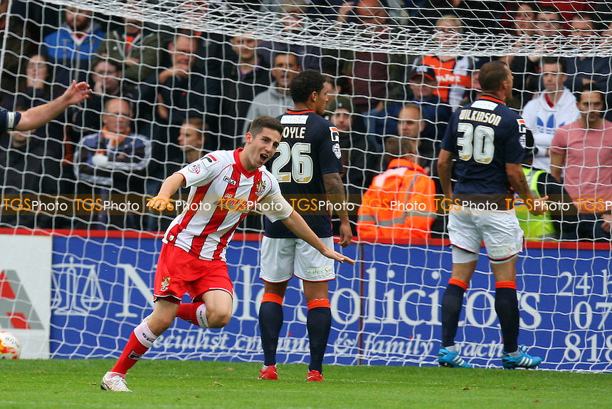 Tom Pett of Stevenage celebrates scoring the opening Stevenage goal - Stevenage vs Luton Town - Sky Bet League Two action at the Lamex Stadium on 04/10/2014 - MANDATORY CREDIT: Dave Simpson/TGSPHOTO - Self billing applies where appropriate - 0845 094 6026 - contact@tgsphoto.co.uk - NO UNPAID USE