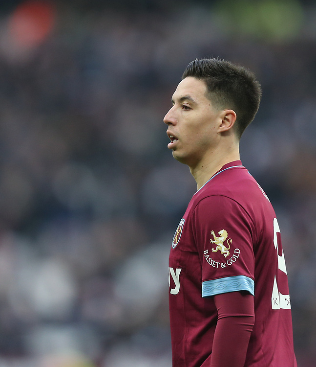 West Ham United's Samir Nasri<br />
<br />
Photographer Rob Newell/CameraSport<br />
<br />
Emirates FA Cup Third Round - West Ham United v Birmingham City - Saturday 5th January 2019 - London Stadium - London<br />
<br />
World Copyright © 2019 CameraSport. All rights reserved. 43 Linden Ave. Countesthorpe. Leicester. England. LE8 5PG - Tel: +44 (0) 116 277 4147 - admin@camerasport.com - www.camerasport.com