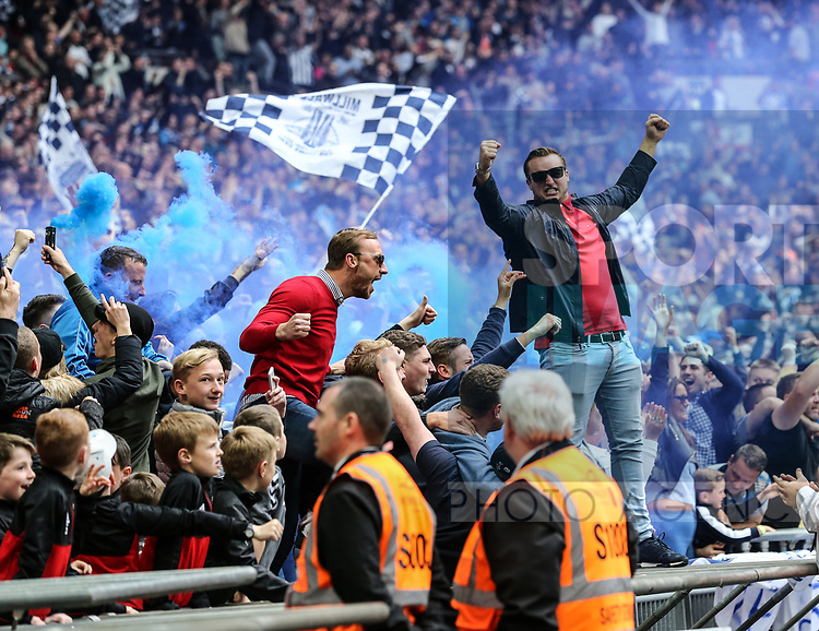 Millwall's fans celebrate their sides opening goal during the League One Play-Off Final match at Wembley Stadium, London. Picture date: May 20th, 2017. Pic credit should read: David Klein/Sportimage