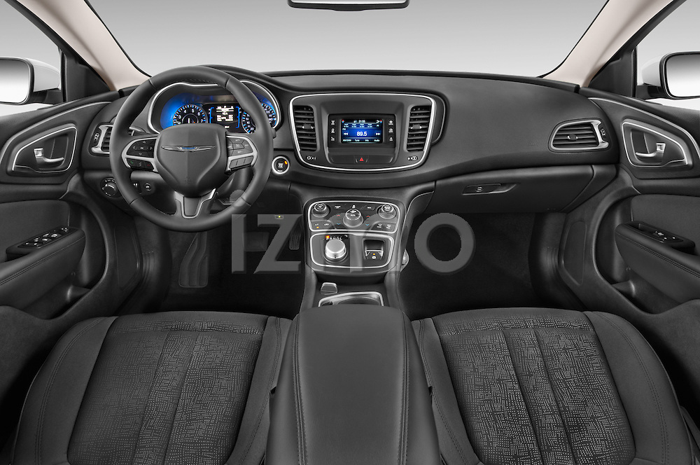 Stock photo of straight dashboard view of a 2015 Chrysler 200 Limited 4 Door Sedan 2WD Dashboard
