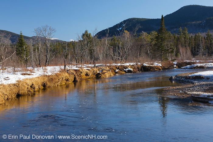 River bank erosion along the Swift River in the White Mountains, New Hampshire USA.