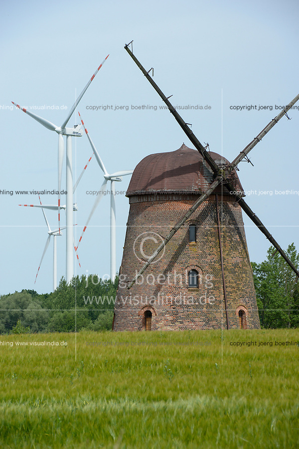 POLAND, new Vestas wind turbine and old windmill / POLEN, Pommern, Vestas Windkraftanlagen und alte Windmuehle