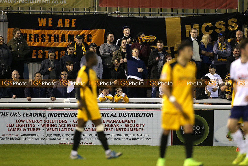Meerschaum FC fans cheer on their team in the second half during Merstham vs Godalming Town, Surrey Senior Cup Final Football at The Laithwaite Community Stadium on 4th May 2016