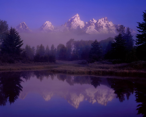 Morning fog and Snake River, Grand Teton Peak, Grand Teton National Park, Jackson Hole, Wyoming. John offers private photo tours in Grand Teton National Park and throughout Wyoming and Colorado. Year-round.