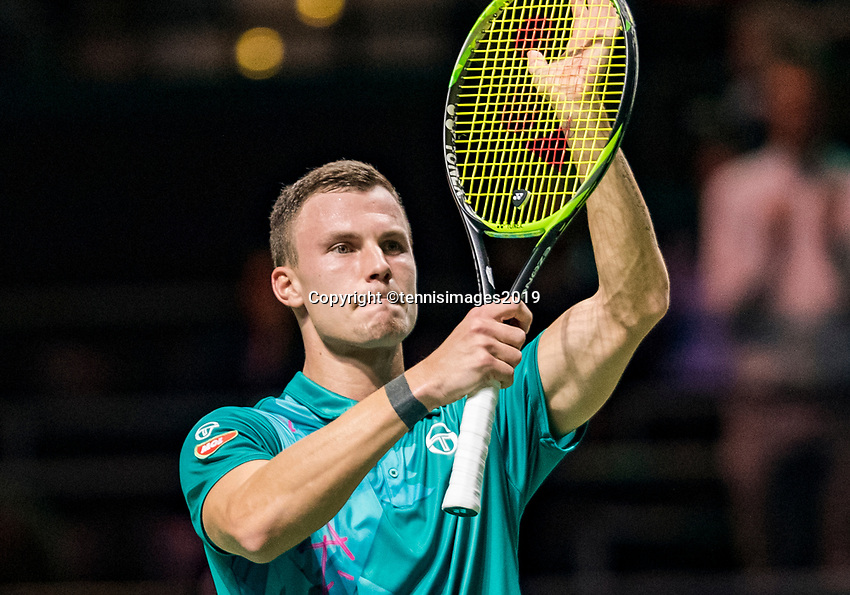 Rotterdam, The Netherlands, 14 Februari 2019, ABNAMRO World Tennis Tournament, Ahoy, Marton Fucsovics (HUN) celebrates matchpoint<br />
Photo: www.tennisimages.com/Henk Koster