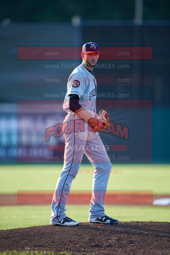 Mahoning Valley Scrappers starting pitcher Sam Hentges (26) gets ready to deliver a pitch during a game against the Batavia Muckdogs on August 16, 2017 at Dwyer Stadium in Batavia, New York. Batavia defeated Mahoning Valley 10-6. (Mike Janes/Four Seam Images)