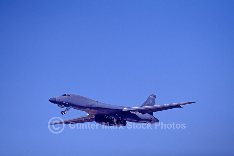 US Air Force Rockwell (Boeing) B-1B Lancer Bomber (aka the "Bone") Military Aircraft in Flight - at Abbotsford International Airshow, BC, British Columbia, Canada
