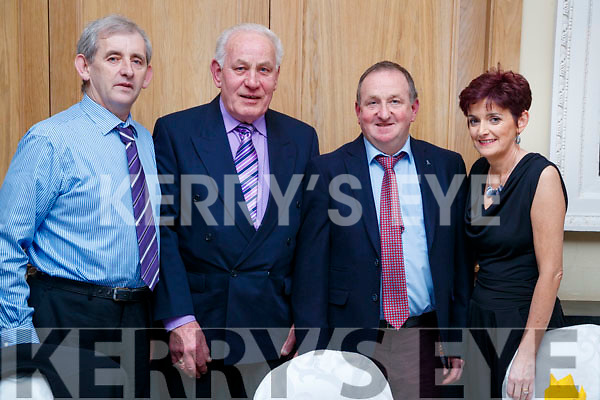 Tadgh O’Sullivan, Patsy Moughty, Mike Hussey, (Ballyduff) with Marian McAuliffe (Kilflynn), enjoying the Kerry Supporters Social at Ballygarry House Hotel and Spa, Tralee, on Saturday night last.
