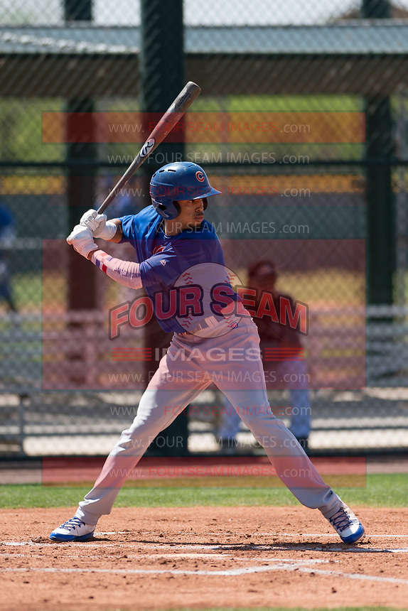 Chicago Cubs third baseman Christopher Morel (16) at bat during an Extended Spring Training game against the Colorado Rockies at Sloan Park on April 17, 2018 in Mesa, Arizona. (Zachary Lucy/Four Seam Images)