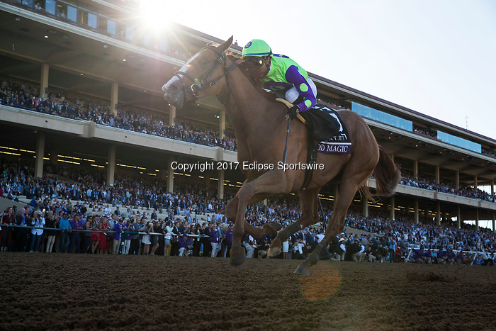 DEL MAR, CA - NOVEMBER 04: Good Magic #6, ridden by Jose Ortiz, on the home stretch on Day 2 of the 2017 Breeders' Cup World Championships at Del Mar Thoroughbred Club on November 4, 2017 in Del Mar, California. (Photo by Alex Evers/Eclipse Sportswire/Breeders Cup)