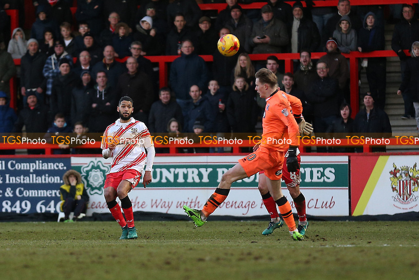 Jobi McAnuff of Stevenage scores the second goal for his team and celebrates during Stevenage vs Grimsby Town, Sky Bet EFL League 2 Football at the Lamex Stadium on 28th January 2017