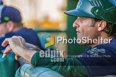 1 September 2014: Vermont Lake Monsters Manager David Newhan watches play from the dugout during the season's Labor Day finale against the Tri-City ValleyCats at Centennial Field in Burlington, Vermont. The ValleyCats defeated the Lake Monsters 3-2 in NY Penn League action. Mandatory Credit: Ed Wolfstein Photo *** RAW Image File Available ****