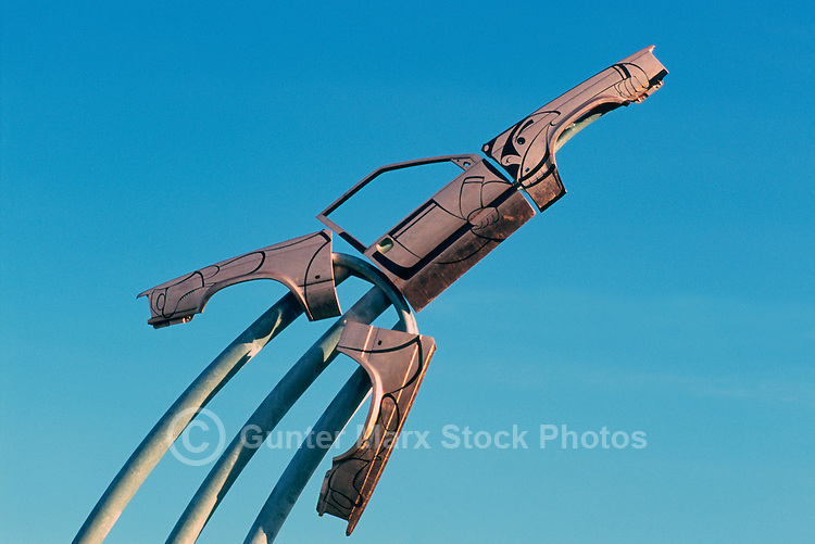 Haida Aboriginal Art, University of British Columbia (UBC), Vancouver, BC, British Columbia, Canada - Contemporary Sculpture entitled "Take-Off" aka "Take Off" (artist - Michael Nicoll Yahgulanaas) - made from Recycled Car Parts to resemble Mallard Duck taking Flight