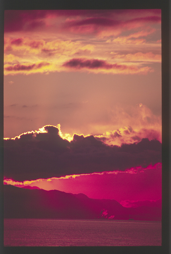 Sunset over the Strait of Juan de Fuca from Dungeness Spit, Dungeness National Wildlife Refuge, Olympic Peninsula, Washington, US