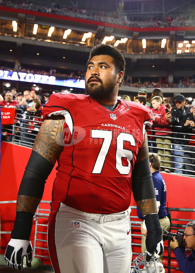 Jan 16, 2016; Glendale, AZ, USA; Arizona Cardinals guard Mike Iupati (76) against the Green Bay Packers during an NFC Divisional round playoff game at University of Phoenix Stadium. Mandatory Credit: Mark J. Rebilas-USA TODAY Sports