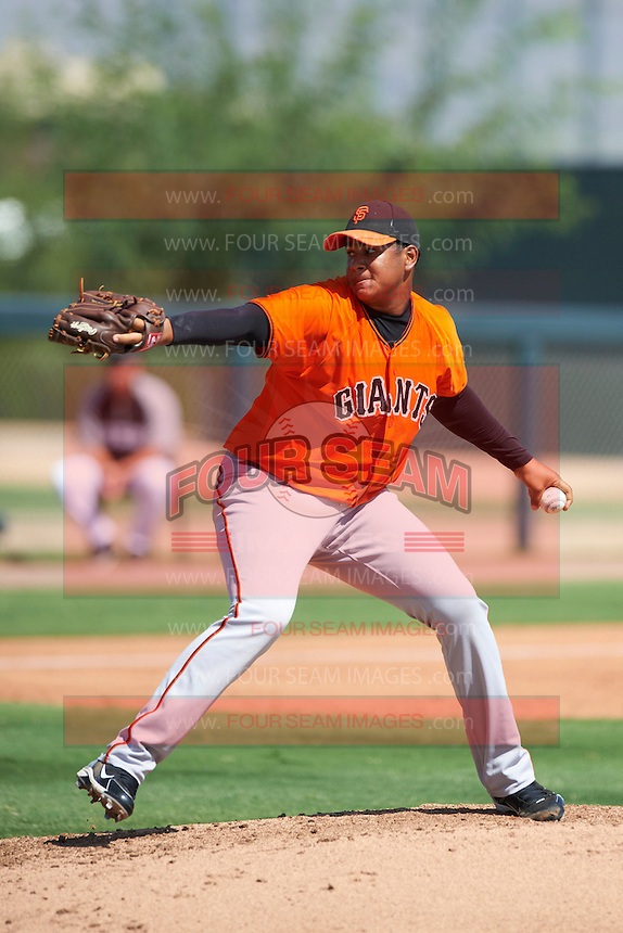 San Francisco Giants minor league pitcher Adalberto Mejia #68 during an instructional league game against the Colorado Rockies at the Salt River Flats Complex on October 4, 2012 in Scottsdale, Arizona. (Mike Janes/Four Seam Images)