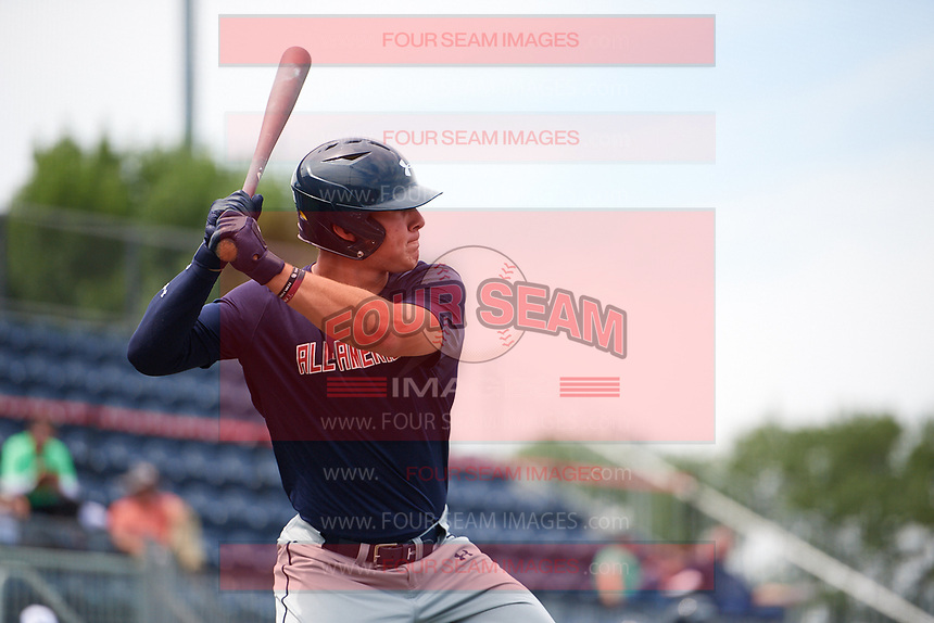 TEMPORARY UNEDITED FILE: Image may appear lighter/darker than final edit - all images cropped to best fit print size. <br />
<br />
Under Armour All-American Game presented by Baseball Factory on July 19, 2018 at Les Miller Field at Curtis Granderson Stadium in Chicago, Illinois. (Mike Janes/Four Seam Images) Tyler Locklear is an infielder from Archbishop Curley High School in Abingdon, Maryland committed to VCU.