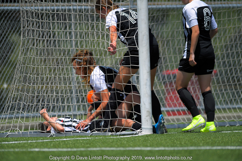 Action from the 2019 National Age Group Tournament Under-16 Girls football match between Northern and Capital at Memorial Park in Petone, Wellington, New Zealand on Sunday, 15 December 2019. Photo: Dave Lintott / lintottphoto.co.nz
