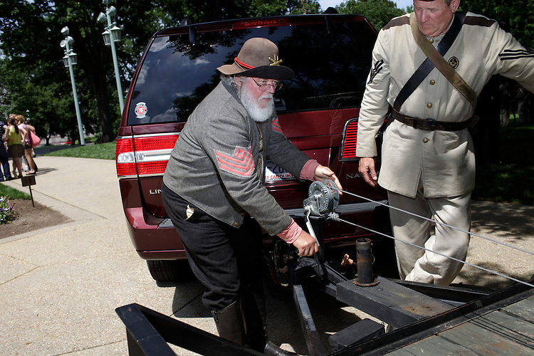 Civil War re-enactors from the 26th NC Infantry on the grounds of the Old State Capitol, Saturday, May 21, 2011, gather to hear the declaration of secession from the Union 150 years after it was signed.
