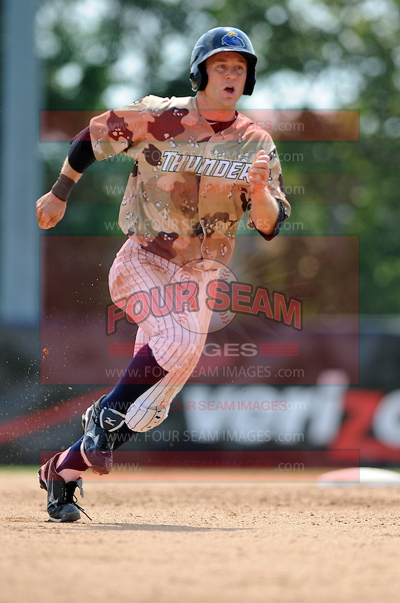 Trenton Thunder infielder David Adams (35) during game against the Altoona Curve at Samuel L. Plumeri Sr. Field at Mercer County Waterfront Park on August 22, 2012 in Trenton, NJ. Altoona defeated Trenton 14-2. Tomasso DeRosa/Four Seam Images