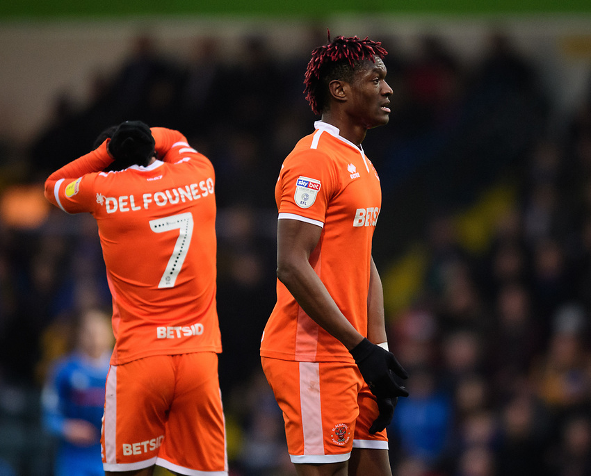 Blackpool's Armand Gnanduillet reacts after missing a first half chance<br />
<br />
Photographer Chris Vaughan/CameraSport<br />
<br />
The EFL Sky Bet League One - Rochdale v Blackpool - Wednesday 26th December 2018 - Spotland Stadium - Rochdale<br />
<br />
World Copyright © 2018 CameraSport. All rights reserved. 43 Linden Ave. Countesthorpe. Leicester. England. LE8 5PG - Tel: +44 (0) 116 277 4147 - admin@camerasport.com - www.camerasport.com