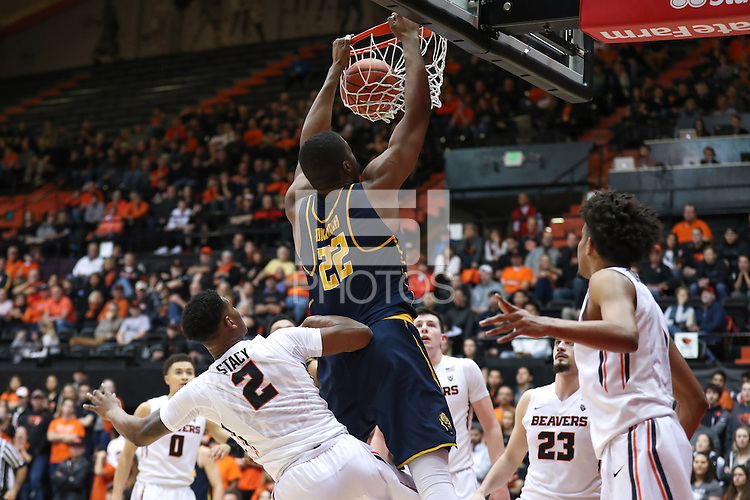 CORVALLIS, OR - January 21, 2017: Cal Bears Men's Basketball team vs. the Oregon State Beavers at Gill Coliseum. Final score, Cal Bears 69, Oregon Beavers 58.