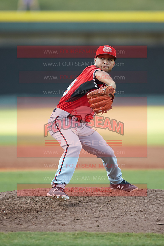 Carolina Mudcats relief pitcher Clayton Andrews (49) in action against the Winston-Salem Dash at BB&T Ballpark on June 1, 2019 in Winston-Salem, North Carolina. The Mudcats defeated the Dash 6-3 in game one of a double header. (Brian Westerholt/Four Seam Images)