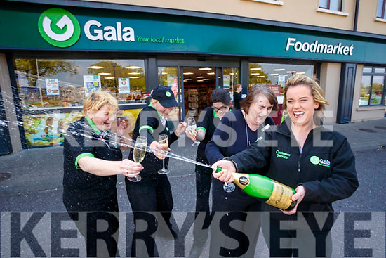 Staff at Gala Mounthawk Tralee, celebrate selling a €500,000 Euromillions winner won on Tuesday evening, from Left: Norma Lynch, Lisa Conway, Mary Jo Daly, Liz Drew and Mandy Maguire.