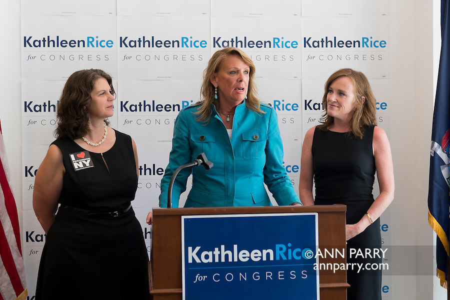 Garden City South, New York, U.S. - August 11, 2014 - L-R, ANDREA MILLER, President of NARAL Pro-Choice New York and JOANN SMITH, President of Planned Parenhood Nassau County Action Fund, are endorsing KATHLEEN RICE, Democratic candidate for Congress in New York's 4th Congressional District, at a joint press conference at the Rice Campaign Field Office. Rice is in her third term as Nassau County District Attorney, Long Island.
