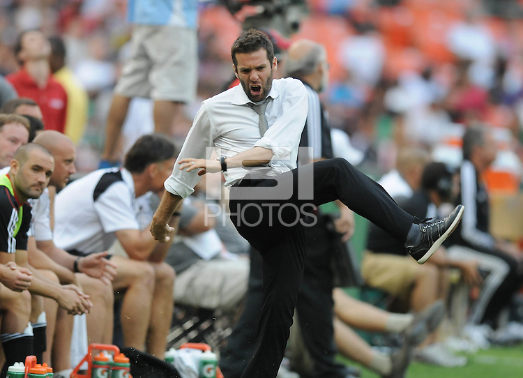 DC United head coach Ben Olsen show his discontent after Houston Dynamo Brian Ching score the goal to tied the game. Houston Dynamo tied DC United 2-2, at RFK Stadium, Saturday June 25, 2011.