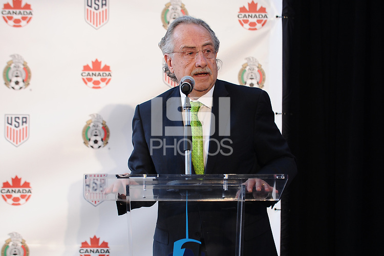 `NEW YORK, New York - Monday, April 10, 2017: CONCACAF member nations the United States, Canada and Mexico make a historic announcement regarding intention to bid for the 2026 FIFA World Cup at One World Observatory at One World Trade Center in New York City.